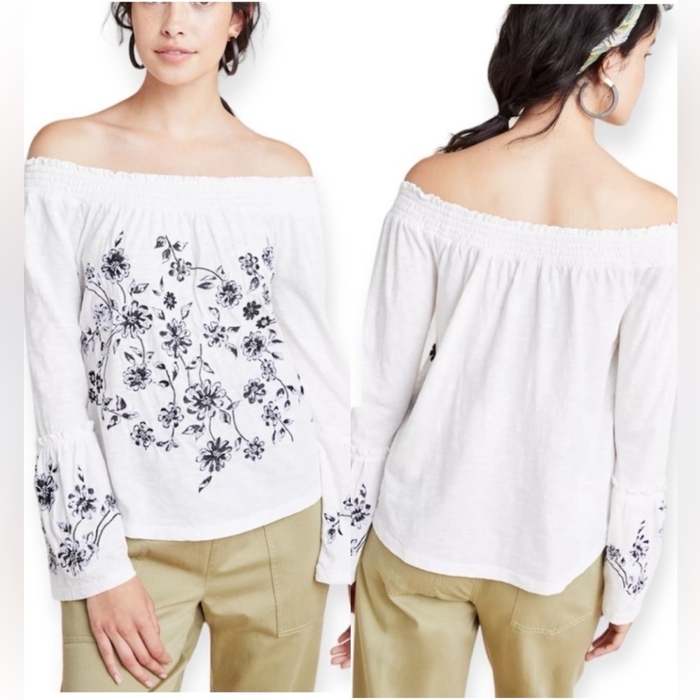 Anthropologie Annie Embroidered Off-The-Shoulder Blouse Size M Boho